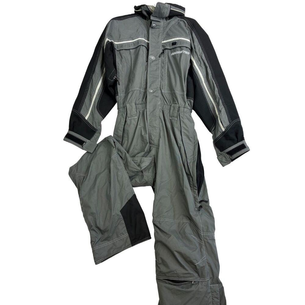 Obermeyer Mach 1 Corsair Mens L One Piece Ski Suit Gray Black Waterproof Snow
